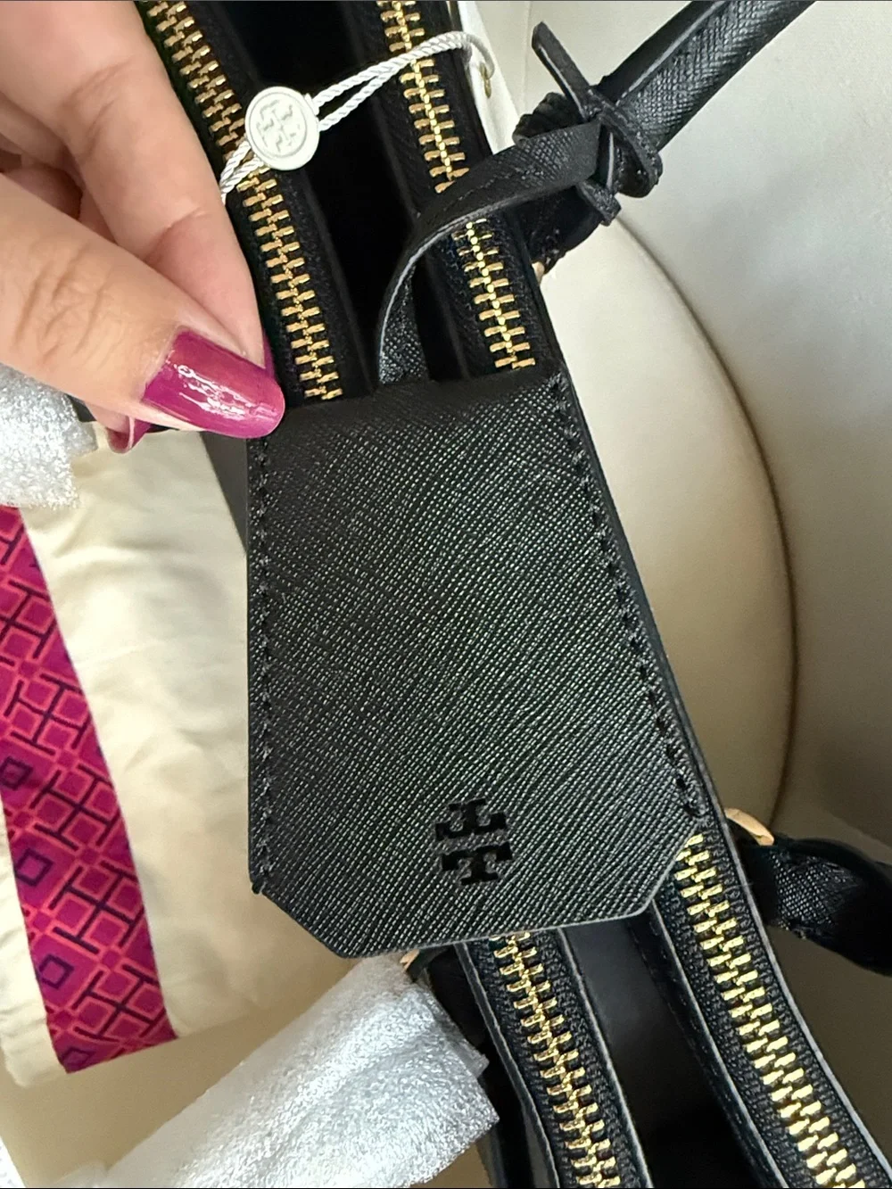 Tory Burch Black Saffiano Tote with Gold Logo Hardware